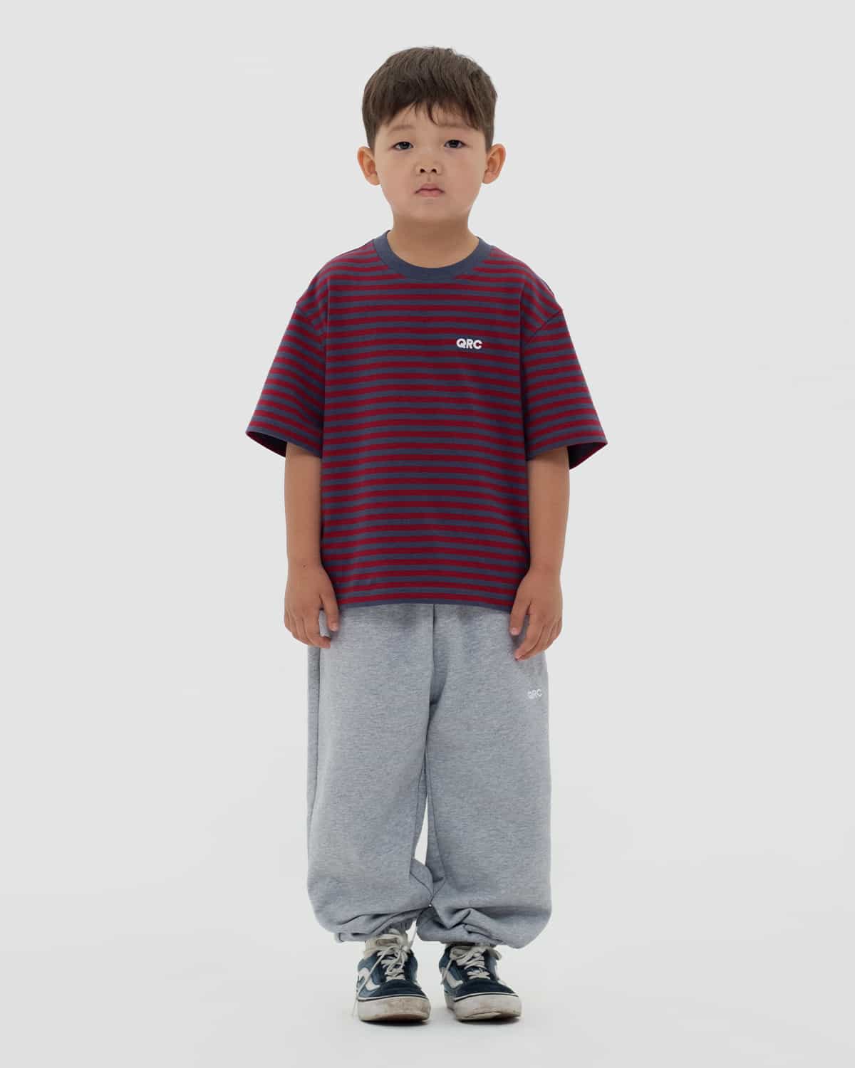 KIDS T-SHIRT STRIPED  DARK NAVY-BURGUNDY