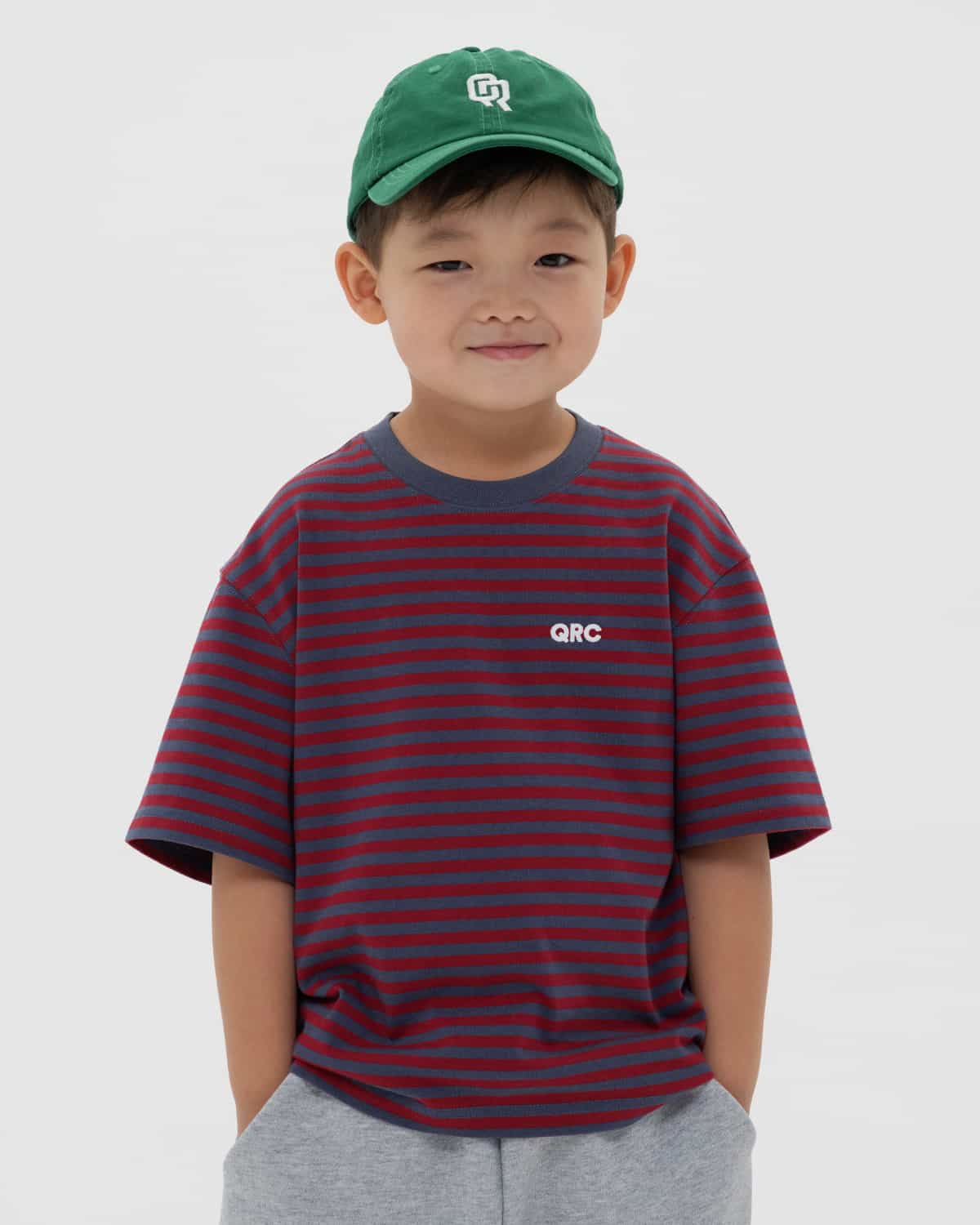 KIDS T-SHIRT STRIPED  DARK NAVY-BURGUNDY
